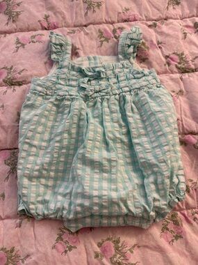 Janie and Jack Aqua and White Gingham Baby One-Piece